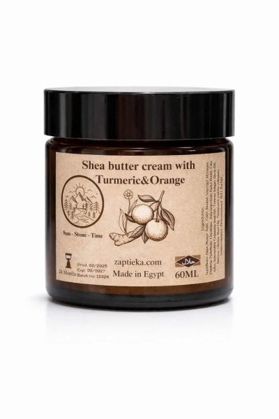 Nakts krēms ar šī sviestu, kurkumu un apelsīnu ēterisko eļļu "Shea butter cream with Turmeric & Orange"